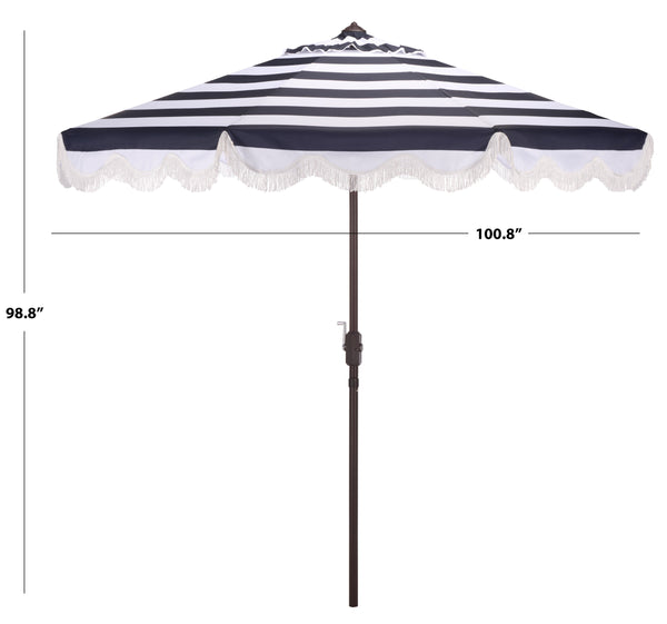Lucerna 9 Ft Crank Patio Umbrella With Bold Stripe Canopy And Brown Metal Pole For Durable Shade