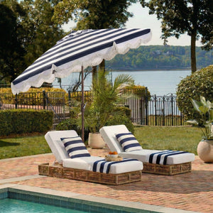 Lucerna 9 Ft Crank Patio Umbrella With Bold Stripe Canopy And Brown Metal Pole For Durable Shade