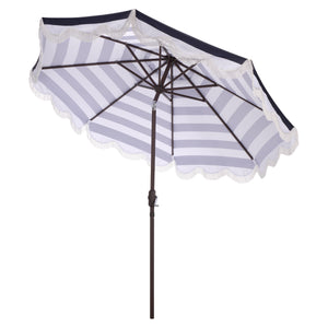 Lucerna 9 Ft Crank Patio Umbrella With Bold Stripe Canopy And Brown Metal Pole For Durable Shade