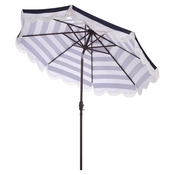 Lucerna 9 Ft Crank Patio Umbrella With Bold Stripe Canopy And Brown Metal Pole For Durable Shade