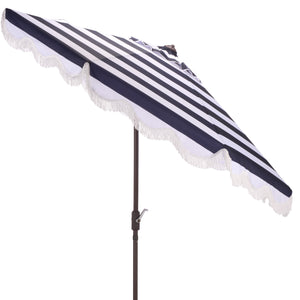 Lucerna 9 Ft Crank Patio Umbrella With Bold Stripe Canopy And Brown Metal Pole For Durable Shade