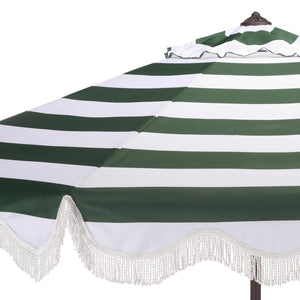 Lucerna 9 Ft Crank Patio Umbrella With Bold Stripe Canopy And Brown Metal Pole For Durable Shade