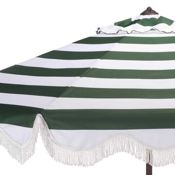 Lucerna 9 Ft Crank Patio Umbrella With Bold Stripe Canopy And Brown Metal Pole For Durable Shade