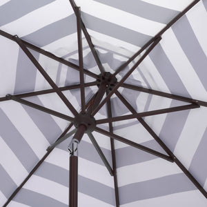 Lucerna 9 Ft Crank Patio Umbrella With Bold Stripe Canopy And Brown Metal Pole For Durable Shade