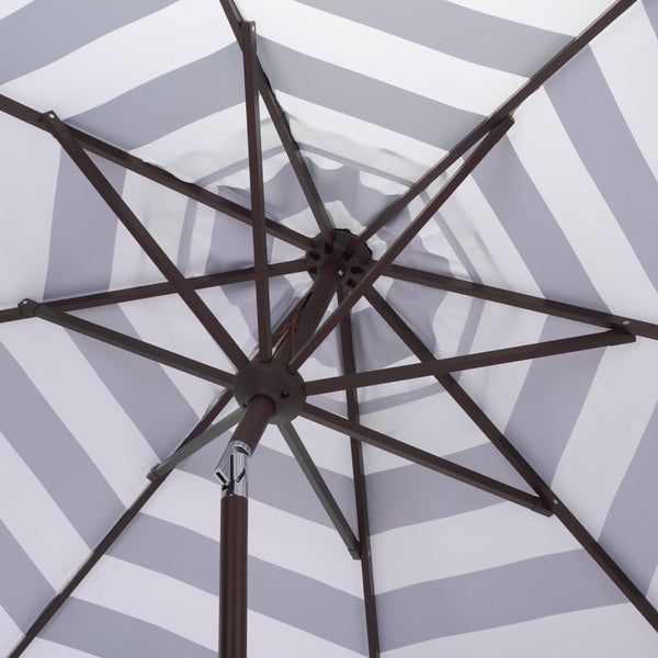 Lucerna 9 Ft Crank Patio Umbrella With Bold Stripe Canopy And Brown Metal Pole For Durable Shade