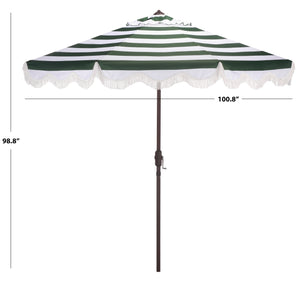 Lucerna 9 Ft Crank Patio Umbrella With Bold Stripe Canopy And Brown Metal Pole For Durable Shade