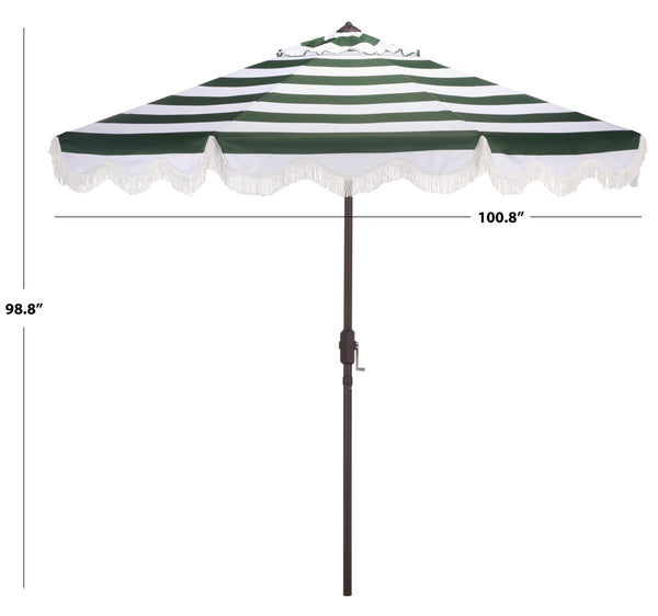 Lucerna 9 Ft Crank Patio Umbrella With Bold Stripe Canopy And Brown Metal Pole For Durable Shade