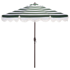 Lucerna 9 Ft Crank Patio Umbrella With Bold Stripe Canopy And Brown Metal Pole For Durable Shade