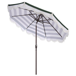 Lucerna 9 Ft Crank Patio Umbrella With Bold Stripe Canopy And Brown Metal Pole For Durable Shade