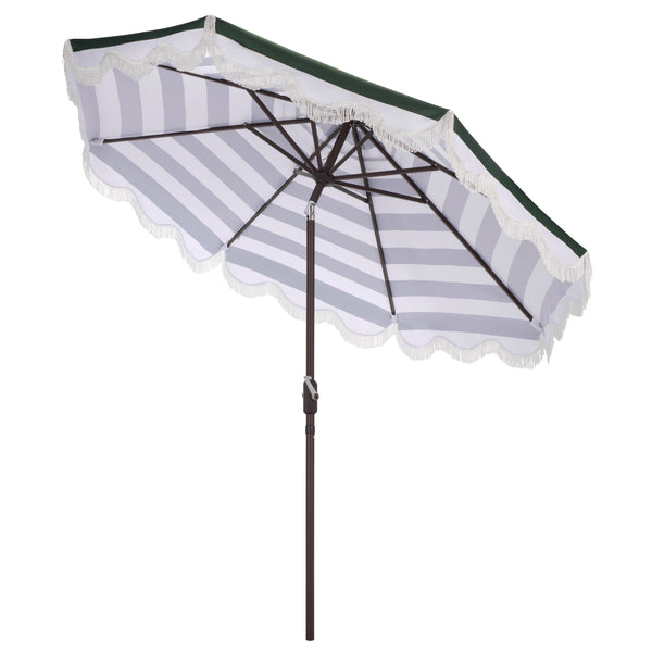 Lucerna 9 Ft Crank Patio Umbrella With Bold Stripe Canopy And Brown Metal Pole For Durable Shade