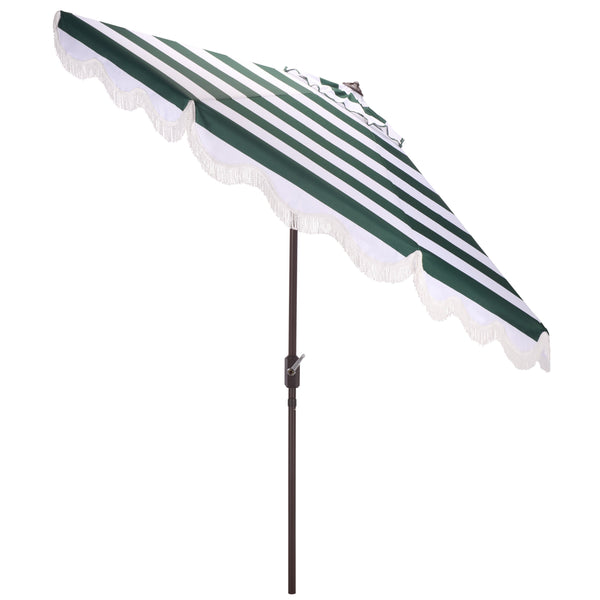 Lucerna 9 Ft Crank Patio Umbrella With Bold Stripe Canopy And Brown Metal Pole For Durable Shade