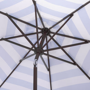 Lucerna 9 Ft Crank Patio Umbrella With Bold Stripe Canopy And Brown Metal Pole For Durable Shade