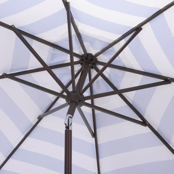 Lucerna 9 Ft Crank Patio Umbrella With Bold Stripe Canopy And Brown Metal Pole For Durable Shade