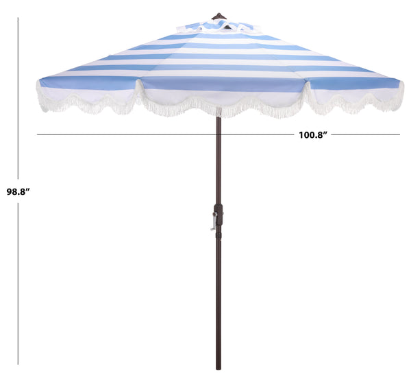 Lucerna 9 Ft Crank Patio Umbrella With Bold Stripe Canopy And Brown Metal Pole For Durable Shade