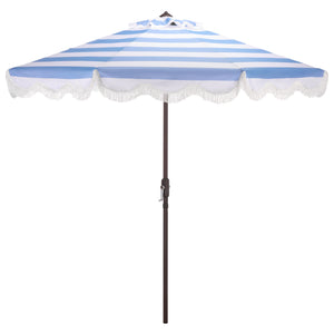 Lucerna 9 Ft Crank Patio Umbrella With Bold Stripe Canopy And Brown Metal Pole For Durable Shade