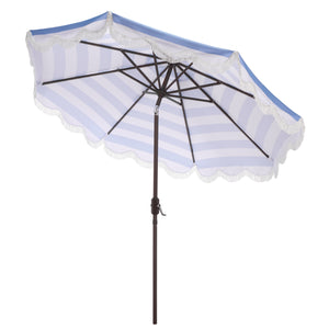 Lucerna 9 Ft Crank Patio Umbrella With Bold Stripe Canopy And Brown Metal Pole For Durable Shade