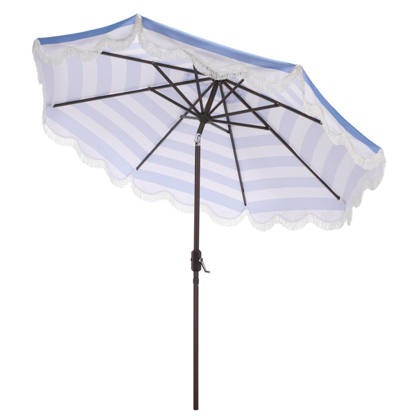 Lucerna 9 Ft Crank Patio Umbrella With Bold Stripe Canopy And Brown Metal Pole For Durable Shade
