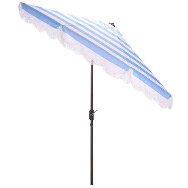 Lucerna 9 Ft Crank Patio Umbrella With Bold Stripe Canopy And Brown Metal Pole For Durable Shade