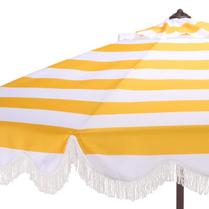 Lucerna 9 Ft Crank Patio Umbrella With Bold Stripe Canopy And Brown Metal Pole For Durable Shade