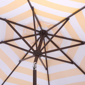 Lucerna 9 Ft Crank Patio Umbrella With Bold Stripe Canopy And Brown Metal Pole For Durable Shade
