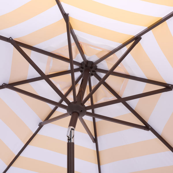 Lucerna 9 Ft Crank Patio Umbrella With Bold Stripe Canopy And Brown Metal Pole For Durable Shade