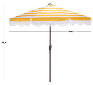 Lucerna 9 Ft Crank Patio Umbrella With Bold Stripe Canopy And Brown Metal Pole For Durable Shade