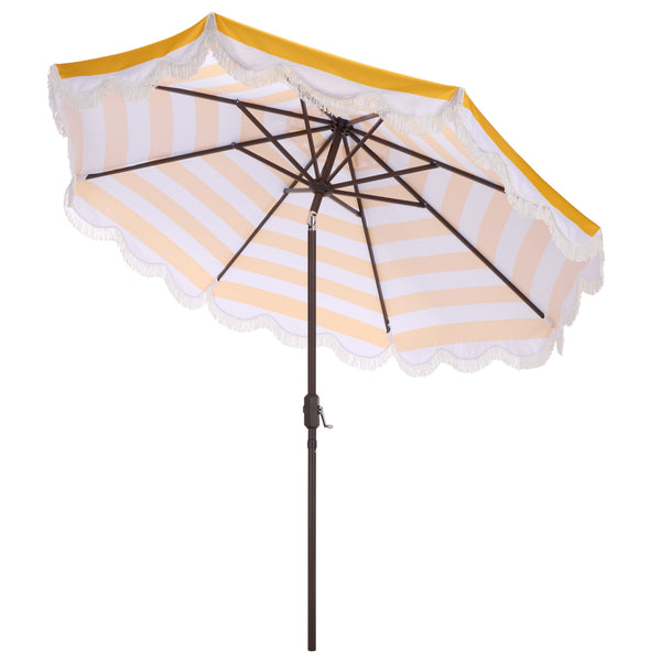 Lucerna 9 Ft Crank Patio Umbrella With Bold Stripe Canopy And Brown Metal Pole For Durable Shade