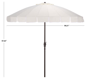Panza 9 Ft Crank Patio Umbrella With Uv-Protective Canopy And Brown Metal Pole For Outdoor Shade