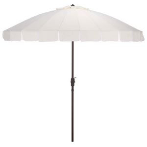 Panza 9 Ft Crank Patio Umbrella With Uv-Protective Canopy And Brown Metal Pole For Outdoor Shade