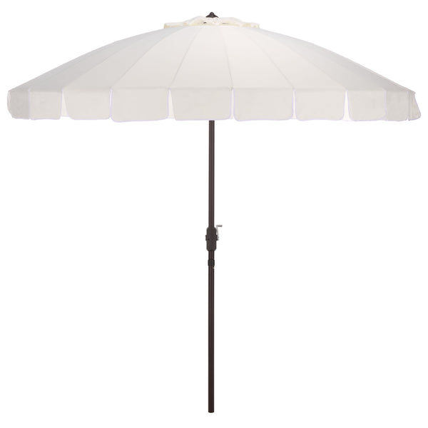 Panza 9 Ft Crank Patio Umbrella With Uv-Protective Canopy And Brown Metal Pole For Outdoor Shade