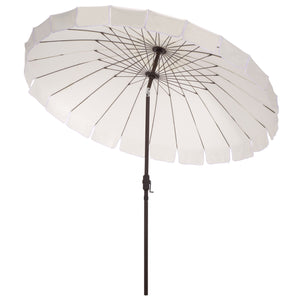 Panza 9 Ft Crank Patio Umbrella With Uv-Protective Canopy And Brown Metal Pole For Outdoor Shade