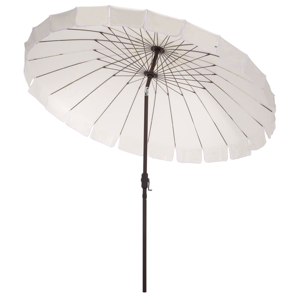 Panza 9 Ft Crank Patio Umbrella With Uv-Protective Canopy And Brown Metal Pole For Outdoor Shade
