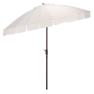 Panza 9 Ft Crank Patio Umbrella With Uv-Protective Canopy And Brown Metal Pole For Outdoor Shade