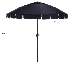Panza 9 Ft Crank Patio Umbrella With Uv-Protective Canopy And Brown Metal Pole For Outdoor Shade
