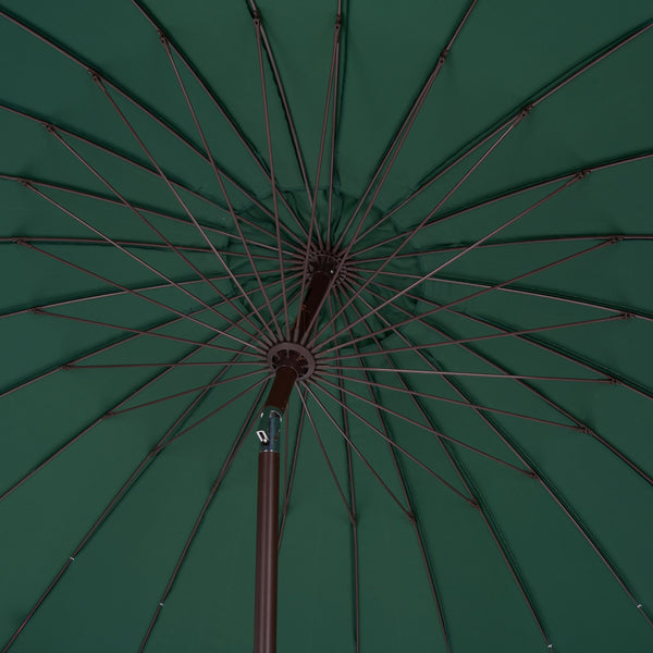 Panza 9 Ft Crank Patio Umbrella With Uv-Protective Canopy And Brown Metal Pole For Outdoor Shade