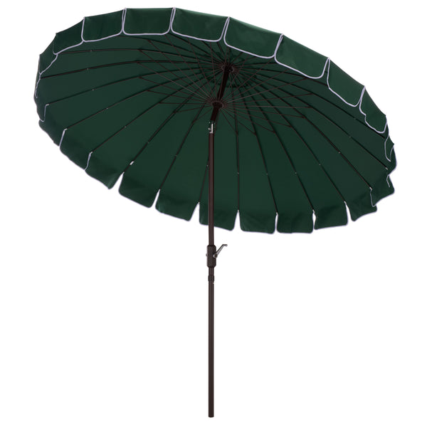Panza 9 Ft Crank Patio Umbrella With Uv-Protective Canopy And Brown Metal Pole For Outdoor Shade