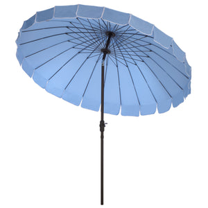 Panza 9 Ft Crank Patio Umbrella With Uv-Protective Canopy And Brown Metal Pole For Outdoor Shade