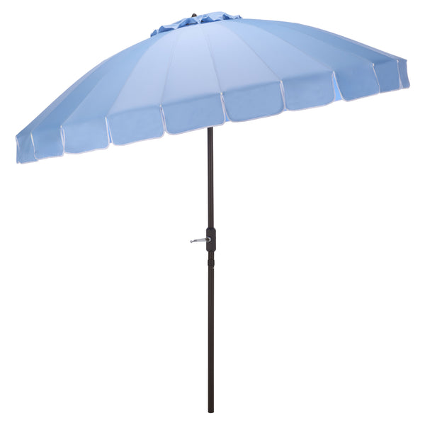 Panza 9 Ft Crank Patio Umbrella With Uv-Protective Canopy And Brown Metal Pole For Outdoor Shade