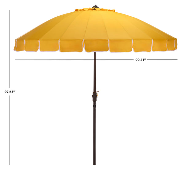 Panza 9 Ft Crank Patio Umbrella With Uv-Protective Canopy And Brown Metal Pole For Outdoor Shade