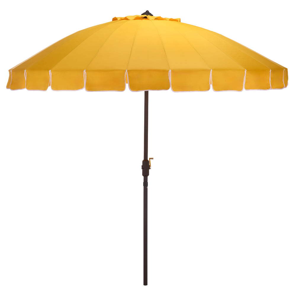Panza 9 Ft Crank Patio Umbrella With Uv-Protective Canopy And Brown Metal Pole For Outdoor Shade