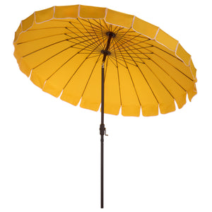 Panza 9 Ft Crank Patio Umbrella With Uv-Protective Canopy And Brown Metal Pole For Outdoor Shade