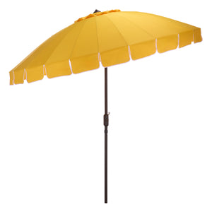 Panza 9 Ft Crank Patio Umbrella With Uv-Protective Canopy And Brown Metal Pole For Outdoor Shade