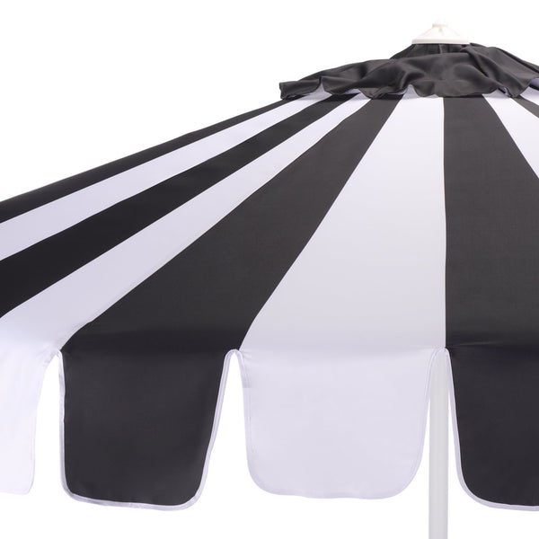 Meze 9 Ft Crank Patio Umbrella With Black-Striped Canopy And White Pole, Uv-Resistant Durable Shade