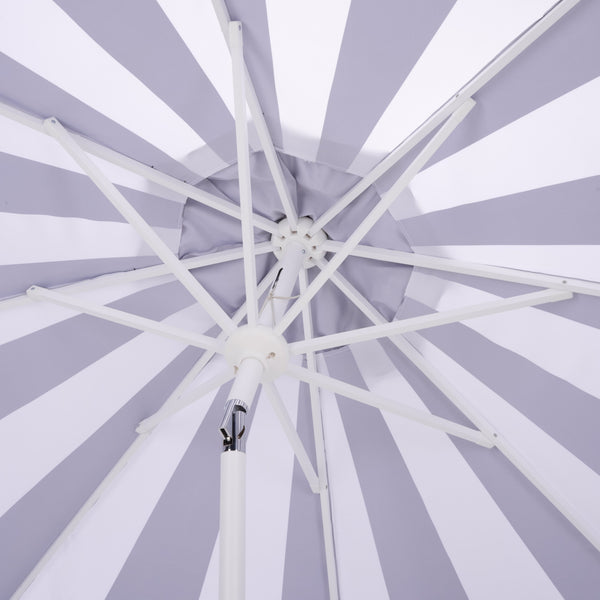 Meze 9 Ft Crank Patio Umbrella With Black-Striped Canopy And White Pole, Uv-Resistant Durable Shade