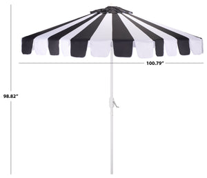 Meze 9 Ft Crank Patio Umbrella With Black-Striped Canopy And White Pole, Uv-Resistant Durable Shade