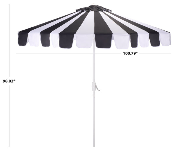 Meze 9 Ft Crank Patio Umbrella With Black-Striped Canopy And White Pole, Uv-Resistant Durable Shade