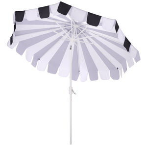 Meze 9 Ft Crank Patio Umbrella With Black-Striped Canopy And White Pole, Uv-Resistant Durable Shade