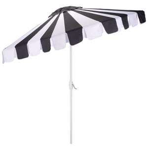 Meze 9 Ft Crank Patio Umbrella With Black-Striped Canopy And White Pole, Uv-Resistant Durable Shade