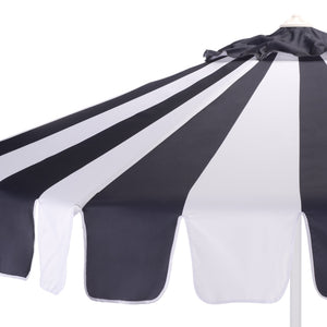 Meze 9 Ft Crank Patio Umbrella With Black-Striped Canopy And White Pole, Uv-Resistant Durable Shade