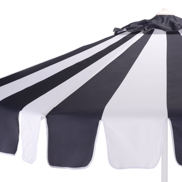 Meze 9 Ft Crank Patio Umbrella With Black-Striped Canopy And White Pole, Uv-Resistant Durable Shade